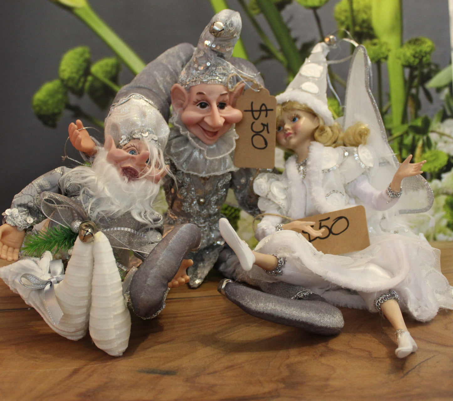 Handcrafted Silver Trio Christmas Figurines – $50 each