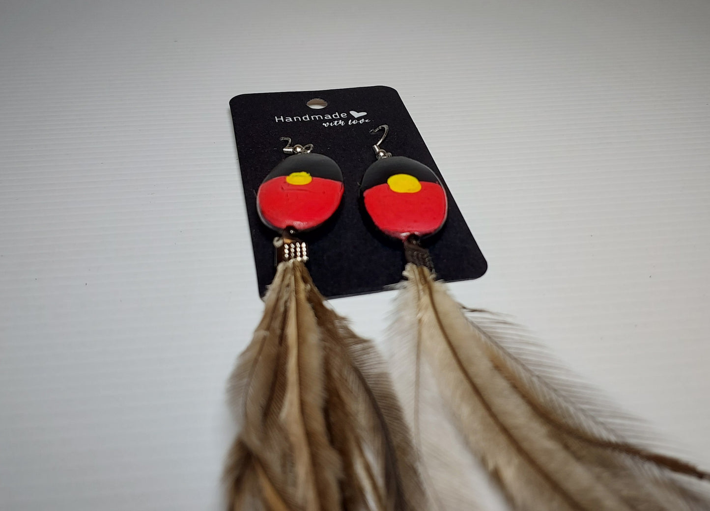 Aboriginal Flag Emu Feather Earrings