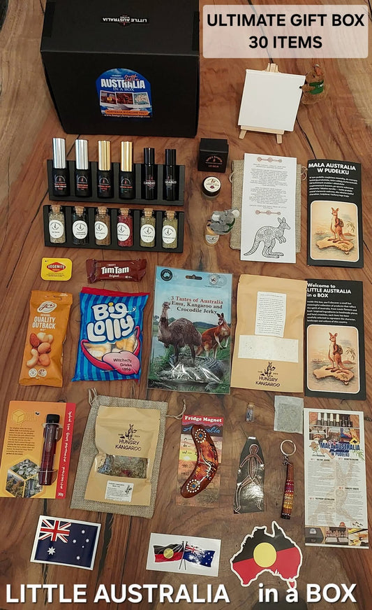 LITTLE AUSTRALIA IN A BOX
Ultimate Gift Box – 30 Authentic Australian Items