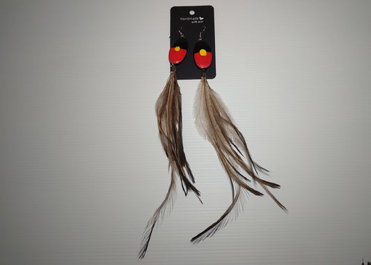 Aboriginal Flag Emu Feather Earrings